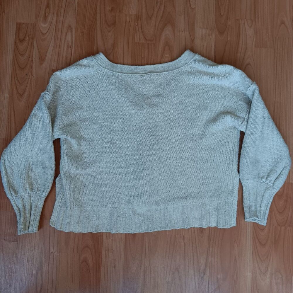 Pilcro Cropped V Neck Oatmeal Exposed Seam Sweater Preppy MP Tennis Old Money‎ - Picture 6 of 8